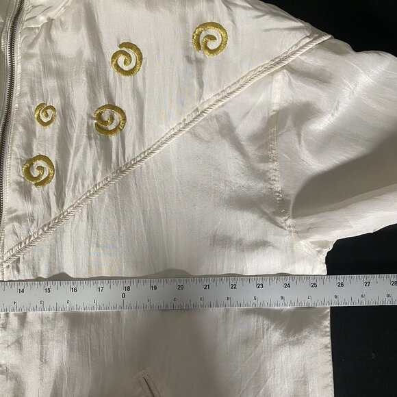 Vintage 80s 100% Silk Track Jacket XL Gold Embroidery Retro Bowling Roller Disco - Picture 13 of 14